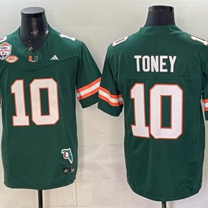 Men's Miami Hurricanes #10 Malachi Toney Green F.U.S.E. The Fiesta Bowl Champions & Florida Patch Stitched Football Jersey