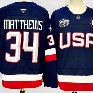 Men's USA #34 Auston Matthews Navy 2025 4 Nations Stitched Jersey
