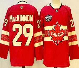 Men's Canada #29 Nathan MacKinnon Red 2025 4 Nations Face-Off Premium Stitched Jersey
