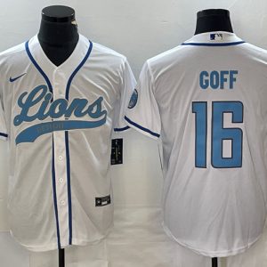Men's Detroit Lions #16 Jared Goff White Cool Base Stitched Baseball Jersey