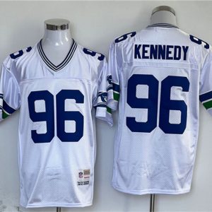 Men's Seattle Seahawks #96 Cortez Kennedy White Throwback Stitched Football Jersey