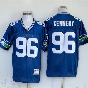 Men's Seattle Seahawks #96 Cortez Kennedy Blue Throwback Football Stitched Jersey