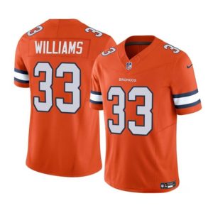Men's Denver Broncos #33 Javonte Williams Orange 2023 F.U.S.E. Vapor Untouchable Football Stitched Jersey