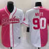 Men's Pittsburgh Steelers #90 TJ Watt Pink White Two Tone With Patch Cool Base Stitched Baseball Jersey