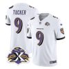 Men's Baltimore Ravens #9 Justin Tucker White 2023 F.U.S.E With Patch Throwback Vapor Limited Stitched Jersey
