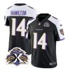 Men's Baltimore Ravens #14 Kyle Hamilton Black White 2023 F.U.S.E With Patch Throwback Vapor Limited Stitched Jersey