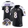 Men's Baltimore Ravens #8 Lamar Jackson Black White 2023 F.U.S.E With Patch Throwback Vapor Limited Stitched Jersey