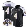 Men's Baltimore Ravens #4 Zay Flowers Black White 2023 F.U.S.E With Patch Throwback Vapor Limited Stitched Jersey