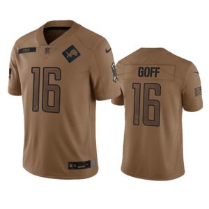 Men's Detroit Lions #16 Jared Goff 2023 Brown Salute To Service Limited Football Stitched Jersey