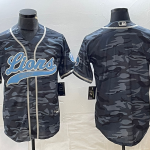 Men's Detroit Lions Blank Grey Camo With Patch Cool Base Stitched Baseball Jersey