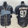 Men's Detroit Lions #97 Aidan Hutchinson Grey Camo With Patch Cool Base Stitched Baseball Jersey
