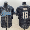 Men's Detroit Lions #16 Jared Goff Grey Camo With Patch Cool Base Stitched Baseball Jersey