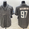 Men's Detroit Lions #97 Aidan Hutchinson Grey Gridiron With Patch Cool Base Stitched Baseball Jersey