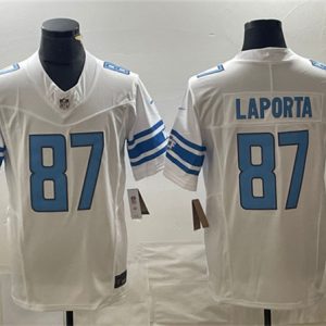 Men's Detroit Lions #87 Sam LaPorta White 2023 F.U.S.E. Vapor Untouchable Limited Stitched Jersey