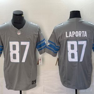 Men's Detroit Lions #87 Sam LaPorta Gray 2023 F.U.S.E. Vapor Untouchable Limited Football Stitched Jersey