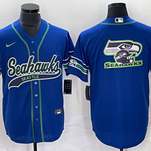 Men's Seattle Seahawks Big Logo Blue With Patch Cool Base Stitched Baseball Jersey