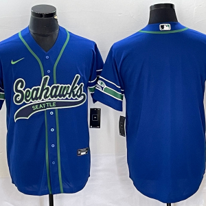 Men's Seattle Seahawks Blank Blue With Patch Cool Base Stitched Baseball Jersey