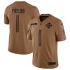 Men's Chicago Bears #1 Justin Fields 2023 Brown Salute To Service Limited Football Stitched Jersey