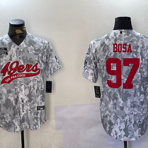 Men's San Francisco 49ers #97 Nick Bosa Arctic Camo 2024 Salute to Service Stitched Baseball Jersey