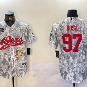 Men's San Francisco 49ers #97 Nick Bosa Arctic Camo 2024 Salute to Service Stitched Baseball Jerseys