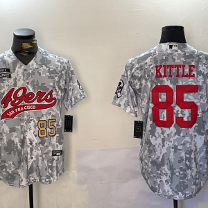 Men's San Francisco 49ers #85 George Kittle Arctic Camo 2024 Salute to Service Stitched Baseball Jerseys