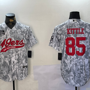 Men's San Francisco 49ers #85 George Kittle Arctic Camo 2024 Salute to Service Stitched Baseball Jersey