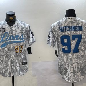 Men's Detroit Lions #97 Aidan Hutchinson 2024 Arctic Camo Salute To Service Stitched Baseball Jerseys