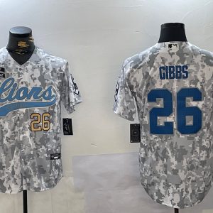 Men's Detroit Lions #26 Jahmyr Gibbs 2024 Arctic Camo Salute To Service Stitched Baseball Jerseys