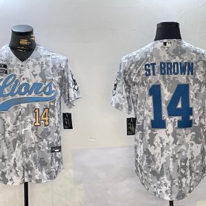 Men's Detroit Lions #14 Amon-Ra St. Brown 2024 Arctic Camo Salute To Service Stitched Baseball Jerseys