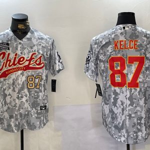 Men's Kansas City Chiefs #87 Travis Kelce 2024 Arctic Camo Salute To Service Stitched Baseball Jerseys