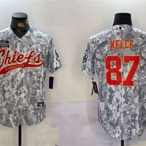 Men's Kansas City Chiefs #87 Travis Kelce 2024 Arctic Camo Salute To Service Stitched Baseball Jersey