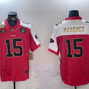 Men's Kansas City Chiefs #15 Patrick Mahomes Red With Gold Super Bowl LVIII Patch Limited Stitched Football Jersey