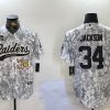 Men's Las Vegas Raiders #34 Bo Jackson 2024 Arctic Camo Salute To Service Stitched Baseball Jerseys