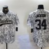 Men's Las Vegas Raiders #34 Bo Jackson 2024 Arctic Camo Salute To Service Stitched Baseball Jersey