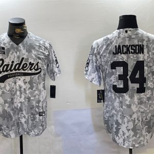 Men's Las Vegas Raiders #34 Bo Jackson 2024 Arctic Camo Salute To Service Stitched Baseball Jersey