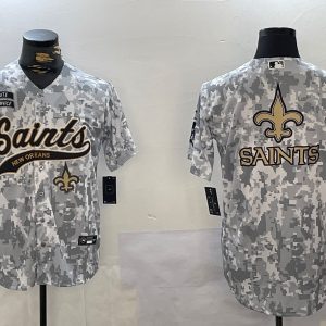 Men's New Orleans Saints Team Big Logo 2024 Arctic Camo Salute To Service Stitched Baseball Jersey