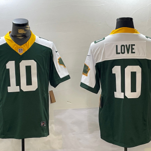 Men's Green Bay Packers #10 Jordan Love Green White 2023 FUSE Home Patch Vapor Limited Stitched Jersey