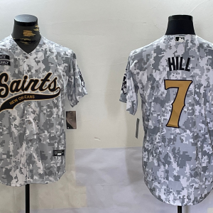 Men's New Orleans Saints #7 Taysom Hill Arctic Camo 2024 Salute to Service Stitched Baseball Jersey