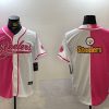 Men's Pittsburgh Steelers Big Logo 2024 Arctic Red White Salute To Service Stitched Baseball Jersey