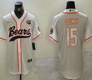 Men's Chicago Bears #15 Rome Odunze White Throwback With Patch Cool Base Stitched Baseball Jersey