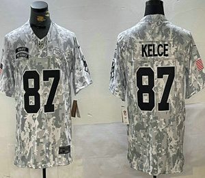 Men's Kansas City Chiefs #87 Travis Kelce Arctic Camo 2024 FUSE Salute to Service Limited Stitched Jersey