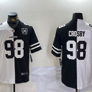 Men's Las Vegas Raiders #98 Maxx Crosby White Black 65th Patch Peaceful Coexisting Vapor Stitched Jersey