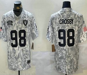 Men's Las Vegas Raiders #98 Maxx Crosby 2024 FUSE Arctic Camo Salute to Service Limited Stitched Jersey