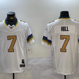 Men's New Orleans Saints #7 Taysom Hill White 2024 FUSE Vapor Limited Stitched Jersey
