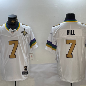 Men's New Orleans Saints #7 Taysom Hill White With Patch 2024 FUSE Vapor Limited Stitched Jersey