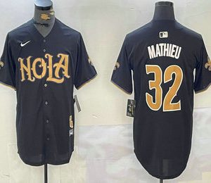 Men's New Orleans Saints #32 Tyrann Mathieu Black Nola Baseball Jersey