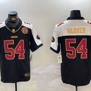 Men's San Francisco 49ers #54 Fred Warner Black White FUSE With Patch Limited Stitched Jersey