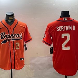 Men's Denver Broncos #2 Pat Surtain II Orange Cool Base Stitched Baseball Jersey