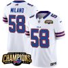 Men's Buffalo Bills #58 Matt Milano White 2023 F.U.S.E. AFC East Champions Ptach Football Stitched Jersey