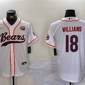 Men's Chicago Bears #18 Caleb Williams White With Patch Cool Base Baseball Stitched Jersey